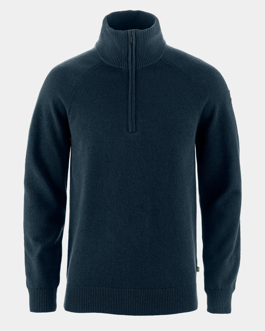 Fjallraven Övik Lite Mens Half Zip Jumper - Dark Navy 555 | CHO | Designer Mens Jumpers