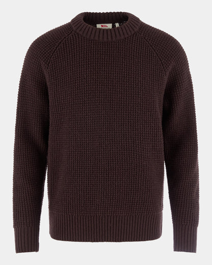 Fjallraven Ovik Waffle Knit Mens Jumper - Black Oak 294 | CHO | Designer Mens Jumpers