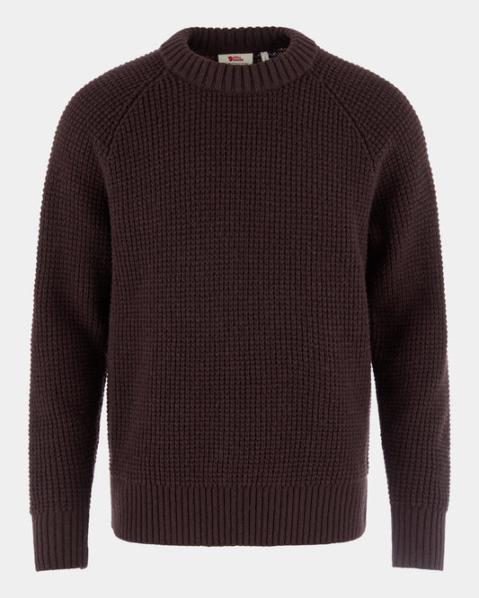 Fjallraven Ovik Waffle Knit Mens Jumper - Black Oak 294 | CHO | Designer Mens Jumpers