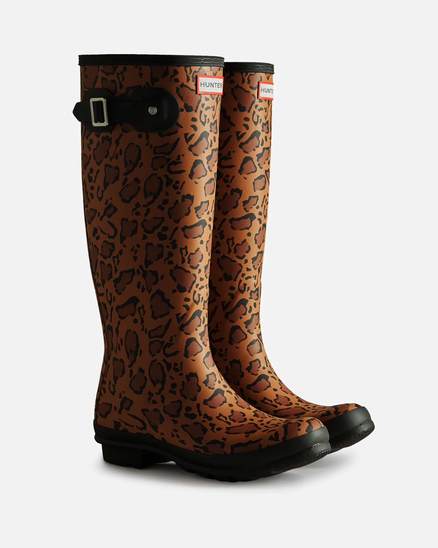 Hunter Womens Original Tall Leopard Print Boot - Rich Tan/Saddle/Black