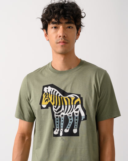 PS Paul Smith Mens Regular Fit Cutout Zebra T-Shirt - 34C Khaki