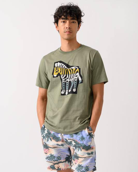 PS Paul Smith Mens Regular Fit Cutout Zebra T-Shirt - 34C Khaki