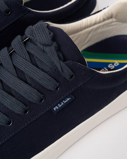 close up detail of PS Paul Smith Amos Canvas Mens Trainers in 47 Navy