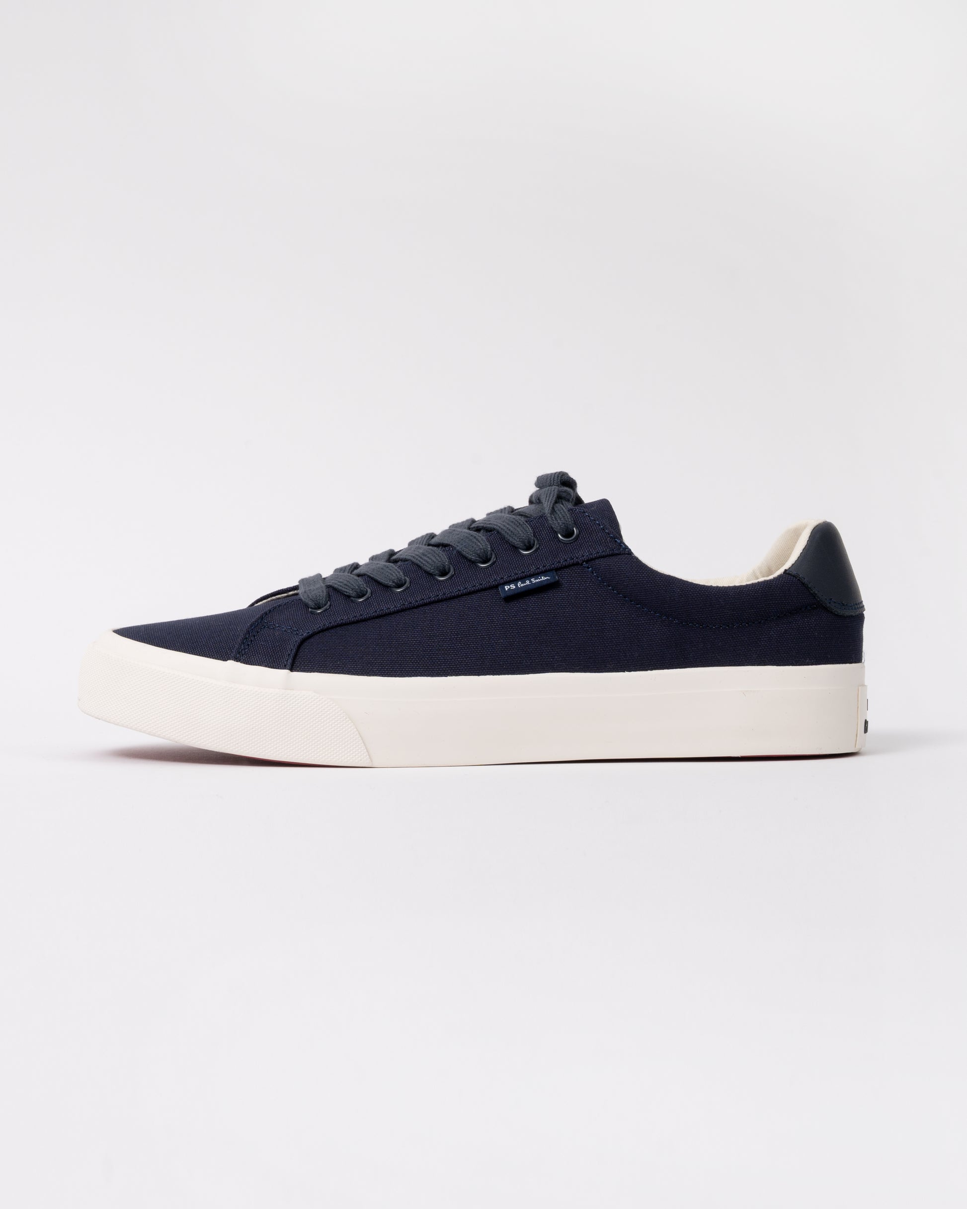 side view of PS Paul Smith Amos Canvas Mens Trainers in 47 Navy