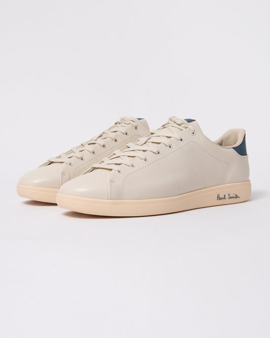 Studio photograph showing PS Paul Smith Chip Leather Mens Trainers in 01 White