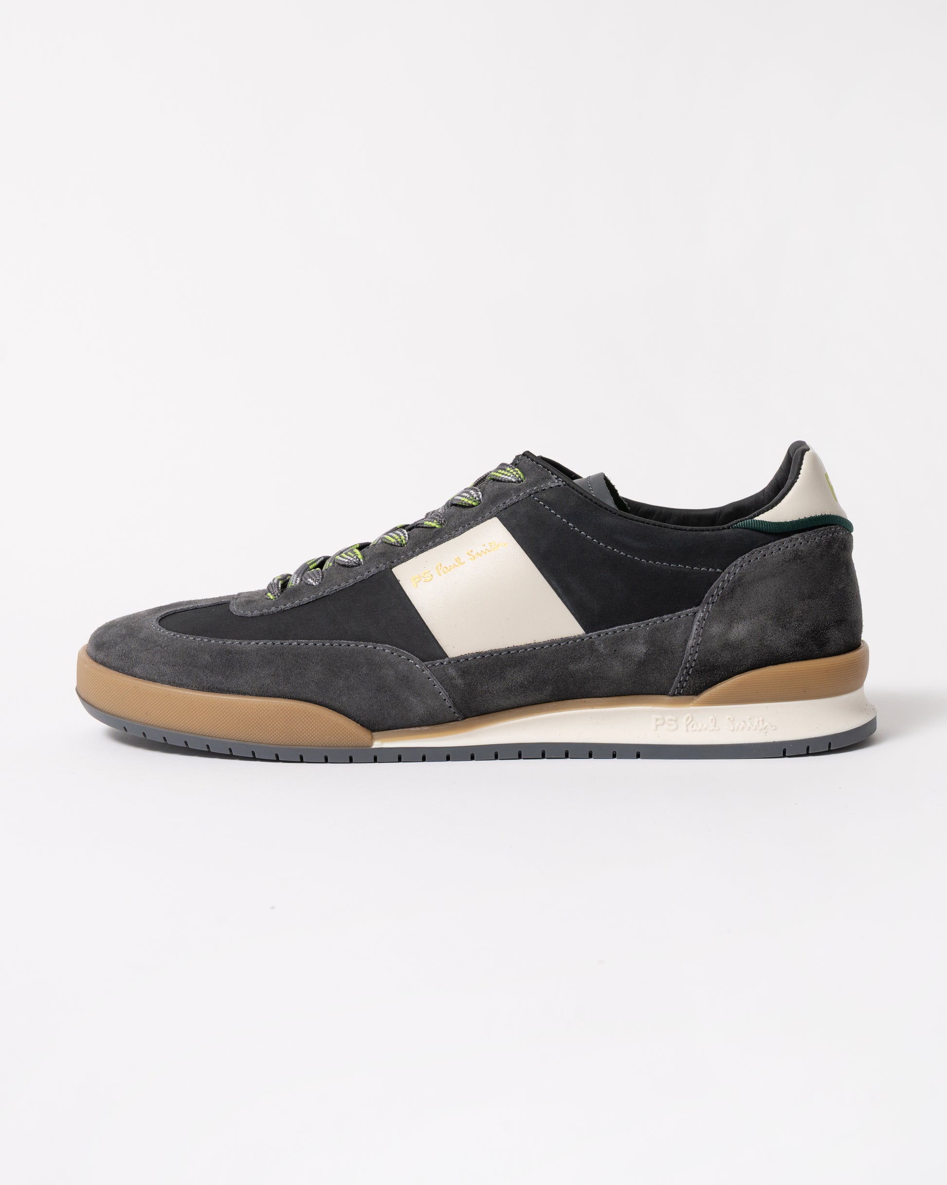 side of a PS Paul Smith Dover Suede Mens Trainer in 74 Smoke