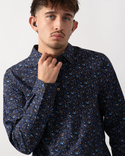 Detail shot of a Model wearing a PS Paul Smith Long Sleeve Tailored Fit Mens Shirt in Very Dark Navy