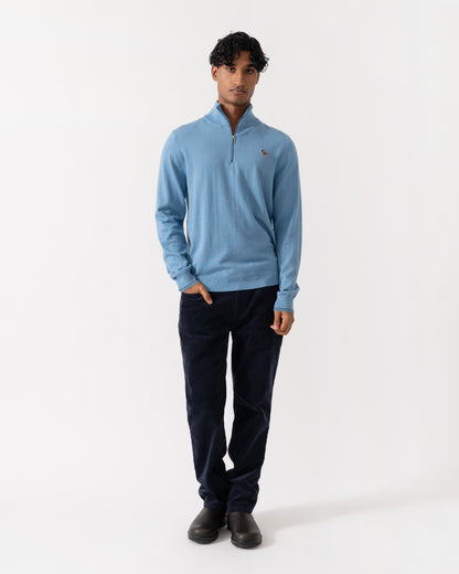 Man wearing PS Paul Smith Mens 1/4 Zip Zebra Badge Sweater - 40 Light Blue