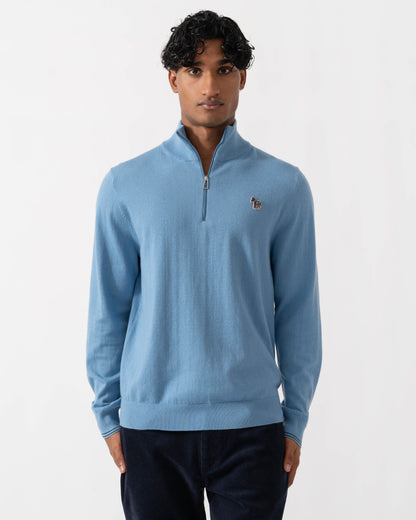 Front of PS Paul Smith Mens 1/4 Zip Zebra Badge Sweater - 40 Light Blue