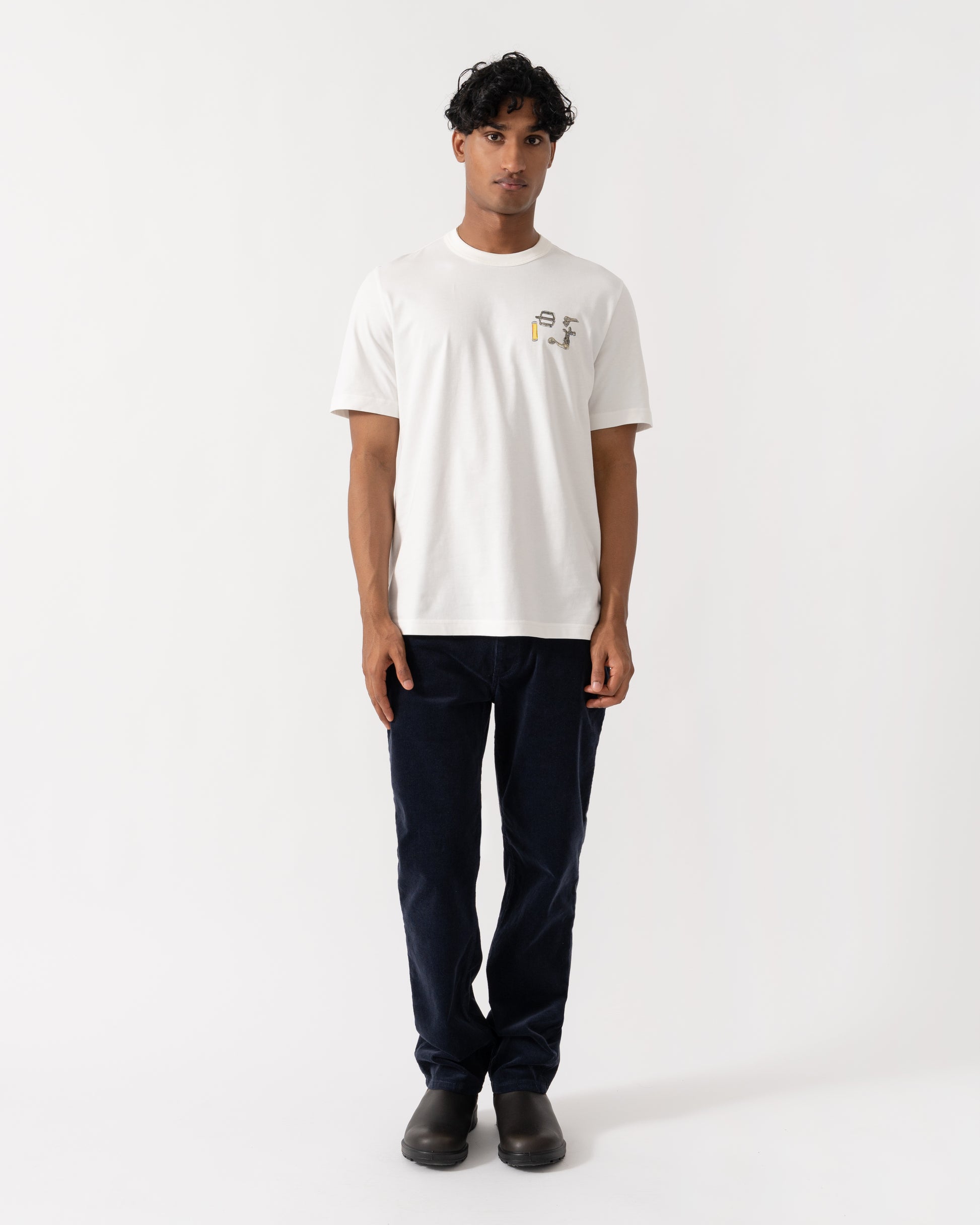 Man wearing PS Paul Smith Mens Bike Parts Graphic T-Shirt - 02 Off White