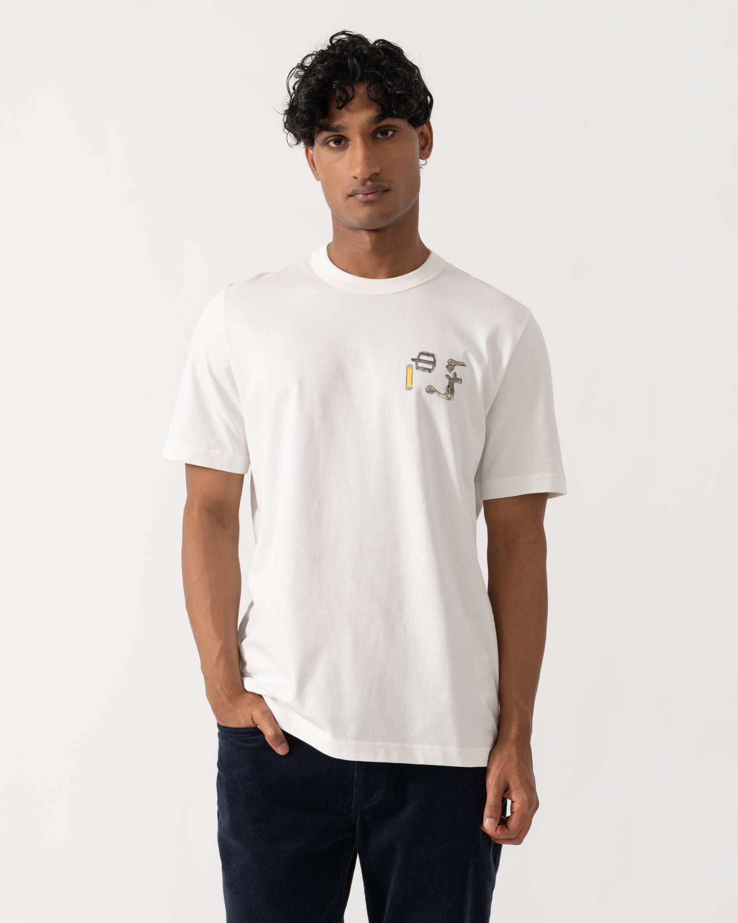 Front of PS Paul Smith Mens Bike Parts Graphic T-Shirt - 02 Off White