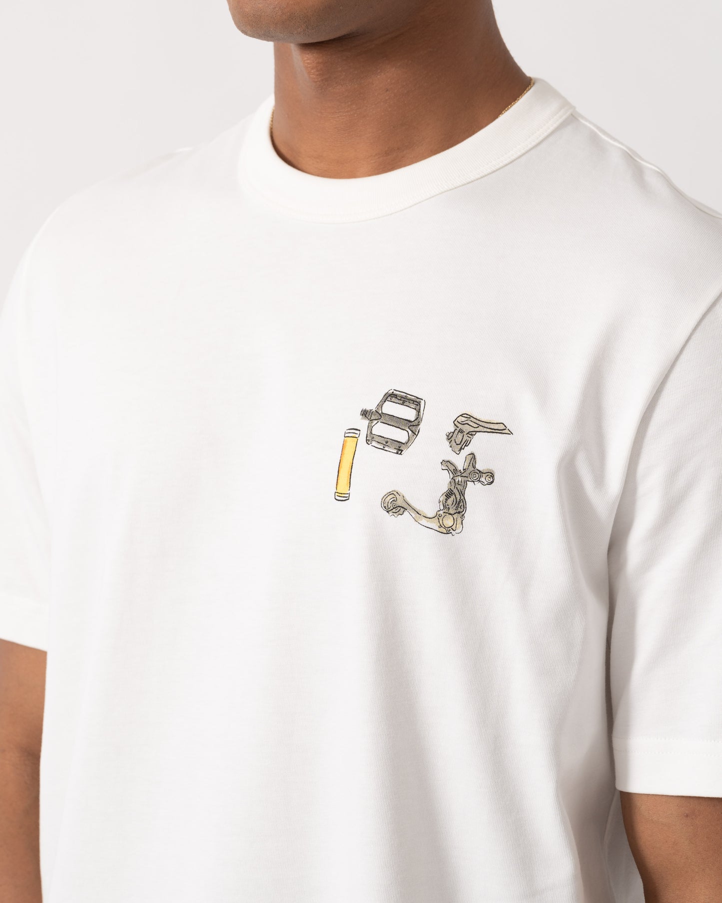 Close up of PS Paul Smith Mens Bike Parts Graphic T-Shirt - 02 Off White