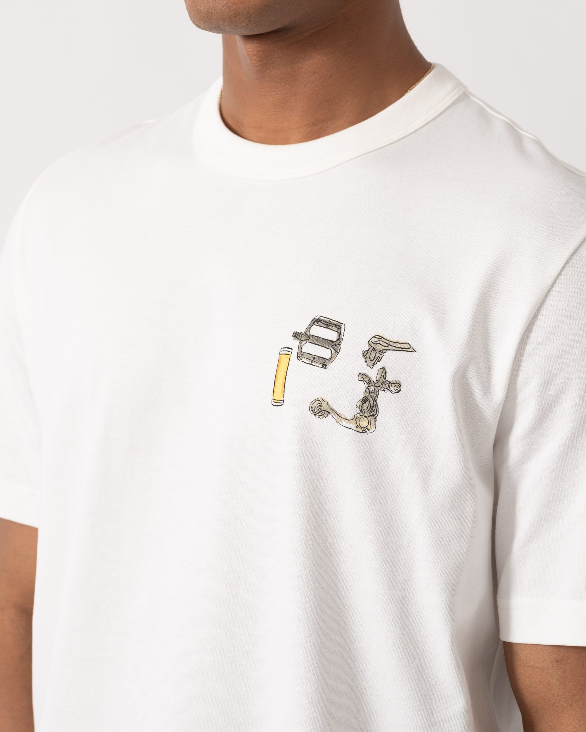 Close up of PS Paul Smith Mens Bike Parts Graphic T-Shirt - 02 Off White