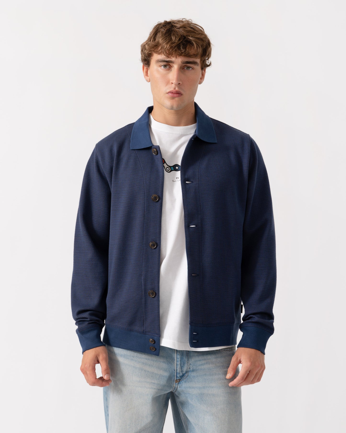 Front of PS Paul Smith Mens Casual Fit Cardigan - 46 Indigo