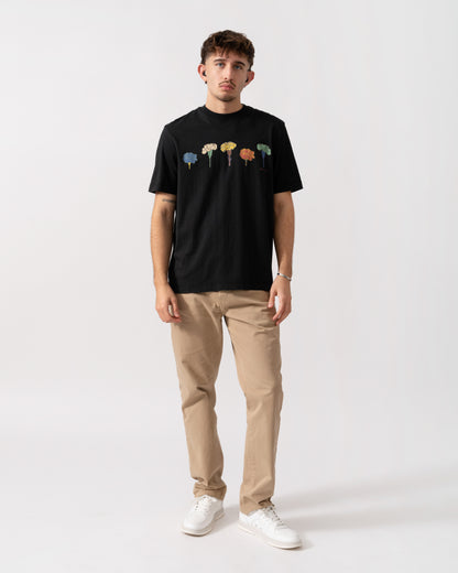 Full length of a Model wearing a PS Paul Smith Mens Casual Fit Carnation Line T-Shirt in Black