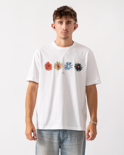 PS Paul Smith Mens Casual Fit Short Sleeve Flowers T-Shirt - 01 White