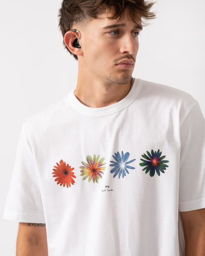 PS Paul Smith Mens Casual Fit Short Sleeve Flowers T-Shirt - 01 White