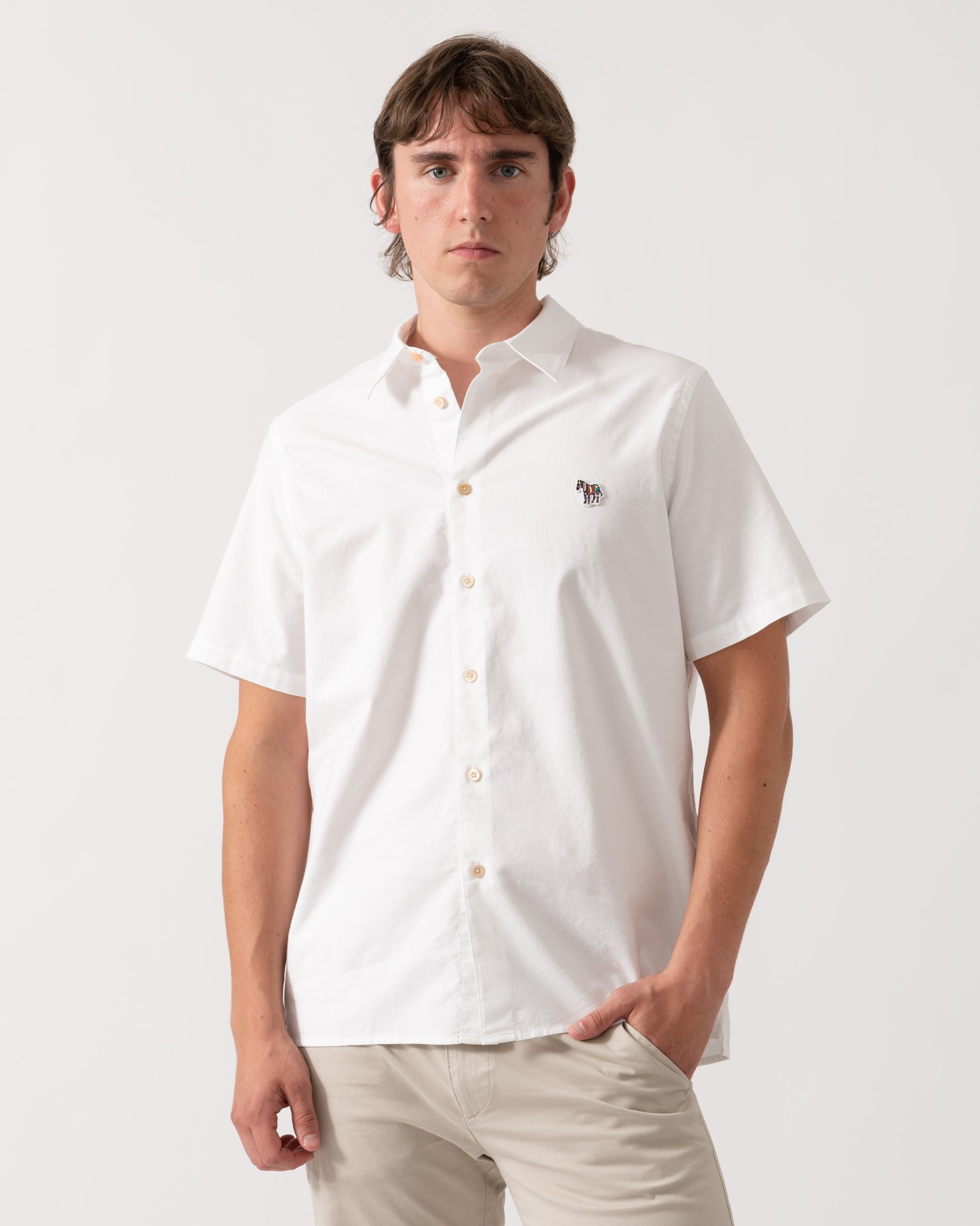 PS Paul Smith Mens Casual Fit Short Sleeve Zebra Badge Shirt - 01 White
