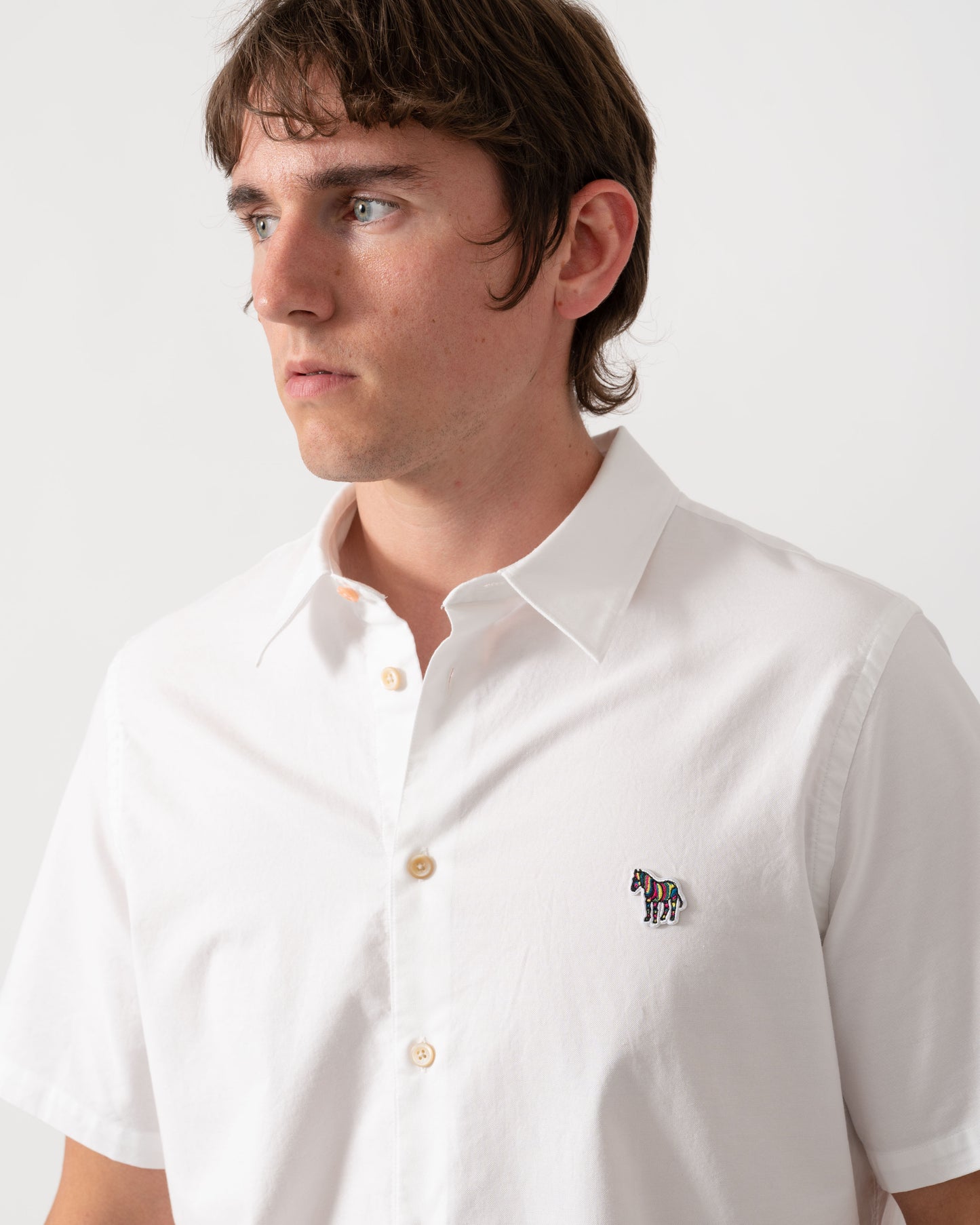 PS Paul Smith Mens Casual Fit Short Sleeve Zebra Badge Shirt - 01 White