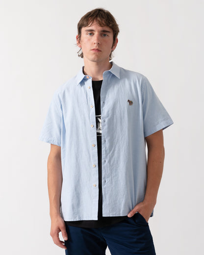 PS Paul Smith Mens Casual Fit Short Sleeve Zebra Badge Shirt - 40 Blue