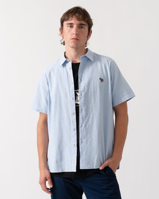 PS Paul Smith Mens Casual Fit Short Sleeve Zebra Badge Shirt - 40 Blue