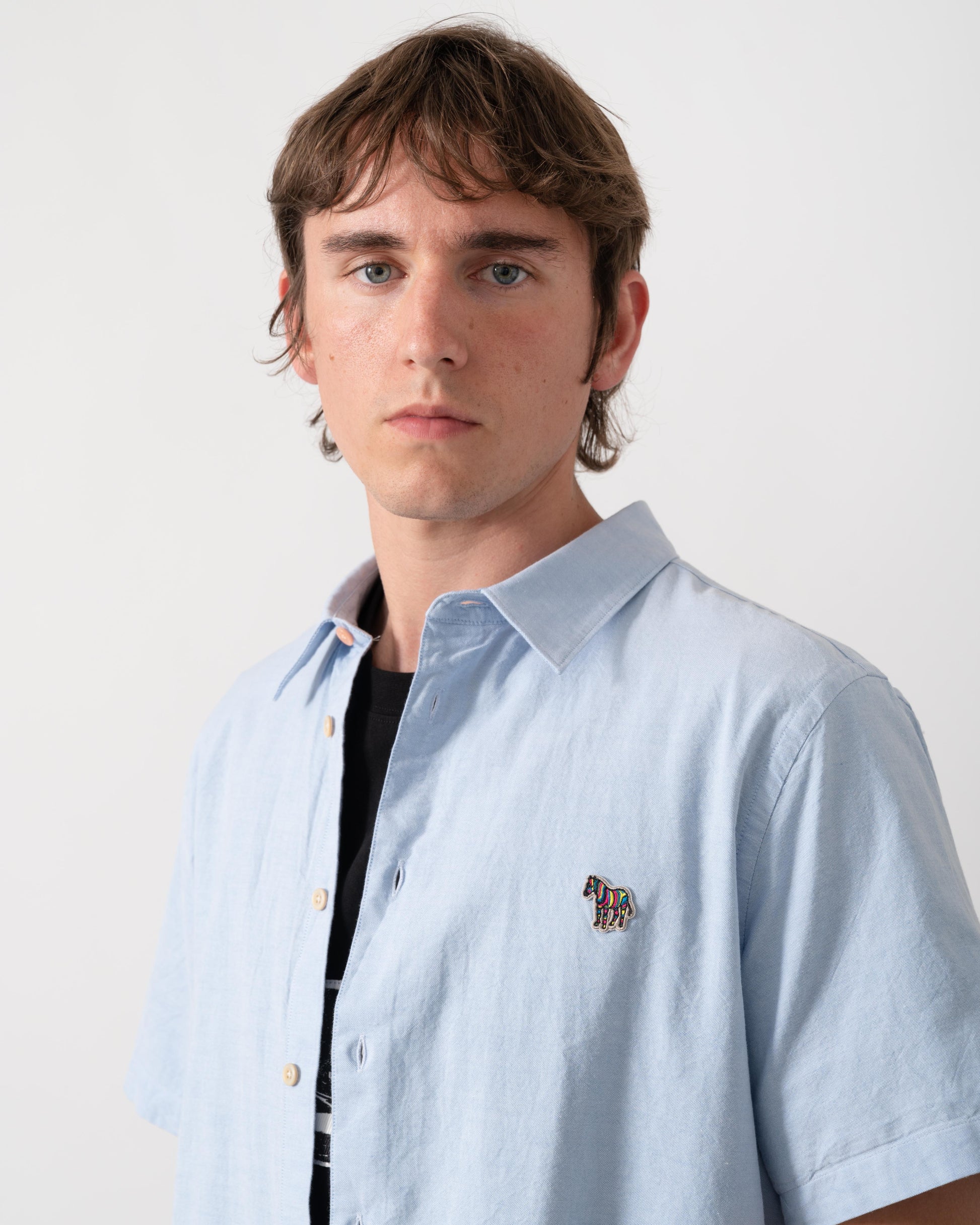 PS Paul Smith Mens Casual Fit Short Sleeve Zebra Badge Shirt - 40 Blue