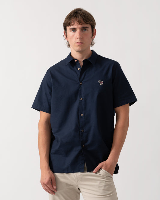 PS Paul Smith Mens Casual Fit Short Sleeve Zebra Badge Shirt - 47 Navy