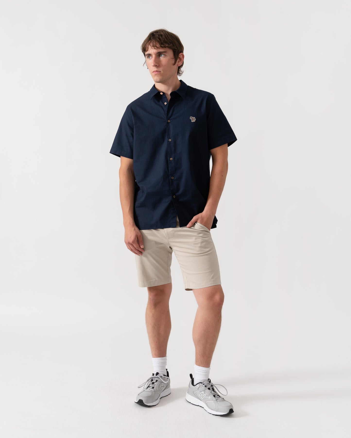 PS Paul Smith Mens Casual Fit Short Sleeve Zebra Badge Shirt - 47 Navy