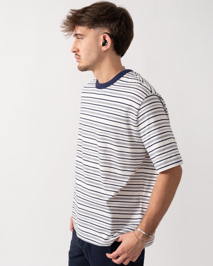 side shot of a Model wearing a PS Paul Smith Mens Casual Fit T-Shirt in Off White