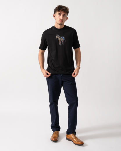 full length shot of a Model wearing a PS Paul Smith Mens Casual Fit Zebra T-Shirt in Black