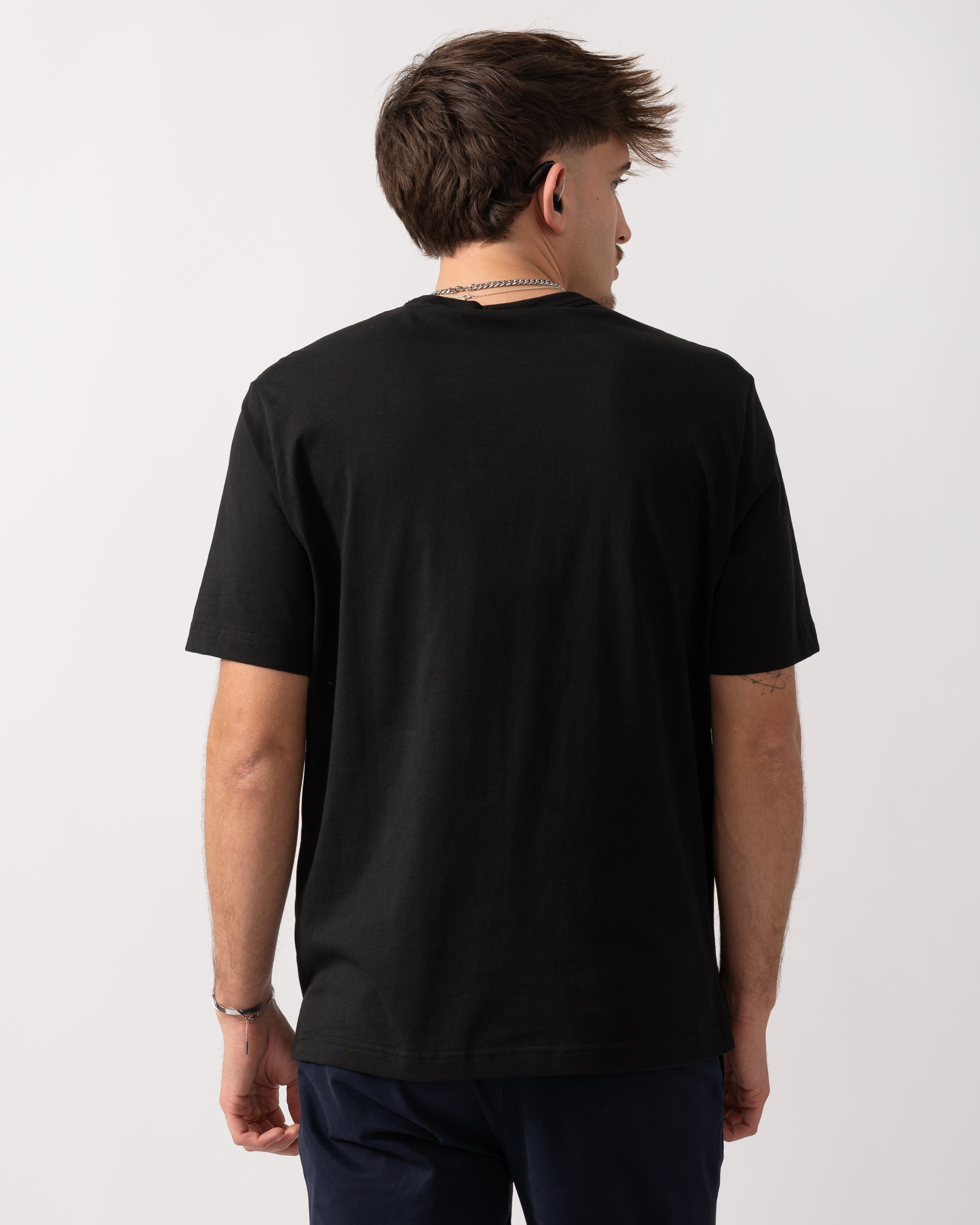 back shot of a Model wearing a PS Paul Smith Mens Casual Fit Zebra T-Shirt in Black