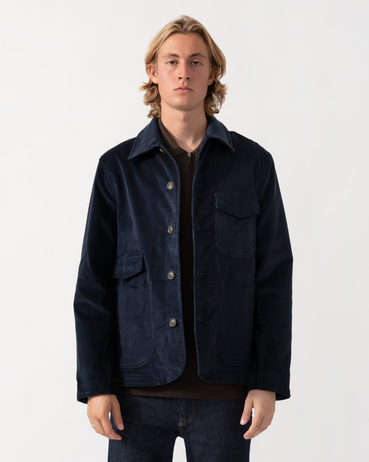 Front of the PS Paul Smith Mens Corduroy Work Jacket - 49 Very Dark Navy