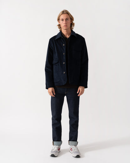 Man wearing the PS Paul Smith Mens Corduroy Work Jacket - 49 Very Dark Navy