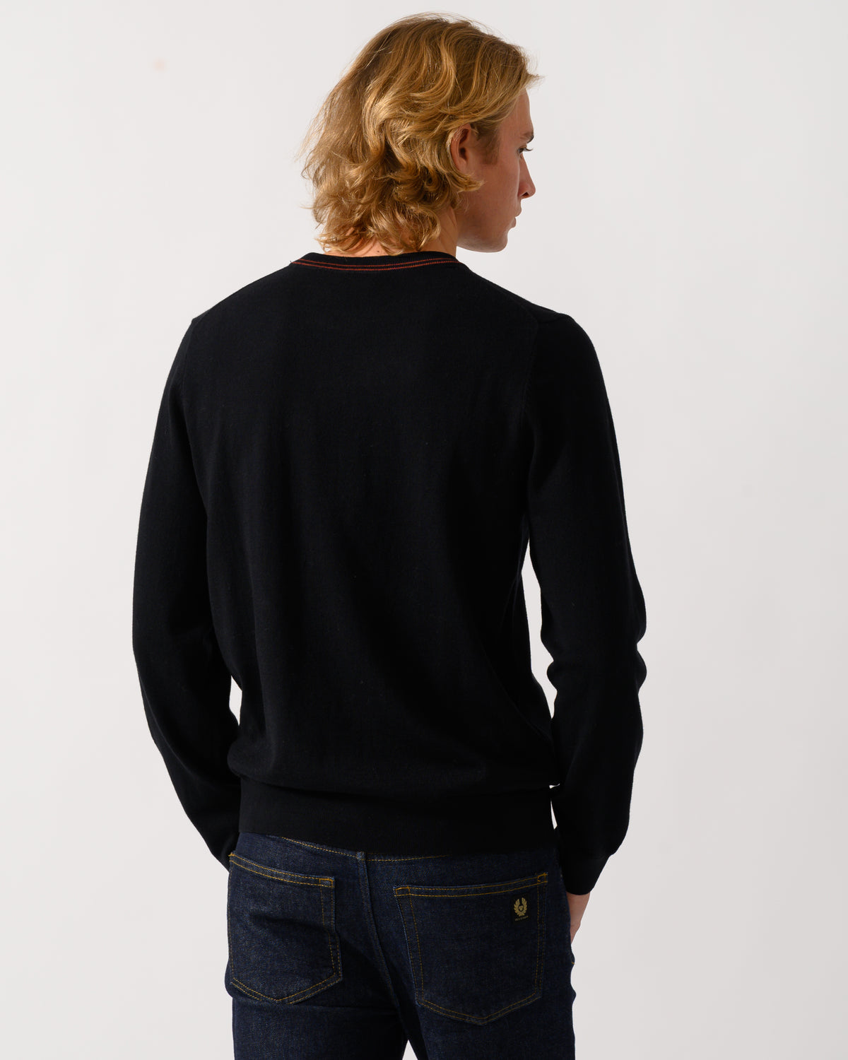 back of a PS Paul Smith Mens Crew Neck Zebra Badge Sweater in 79 Black