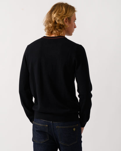 back of a PS Paul Smith Mens Crew Neck Zebra Badge Sweater in 79 Black