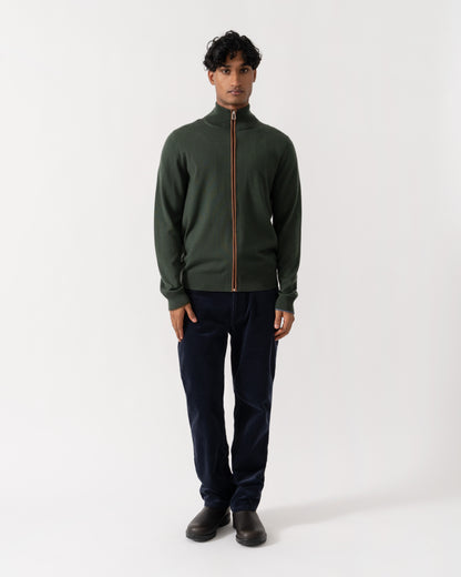 man wearing PS Paul Smith Mens Full Zip Funnel Neck Sweater - 38 Bottle Green