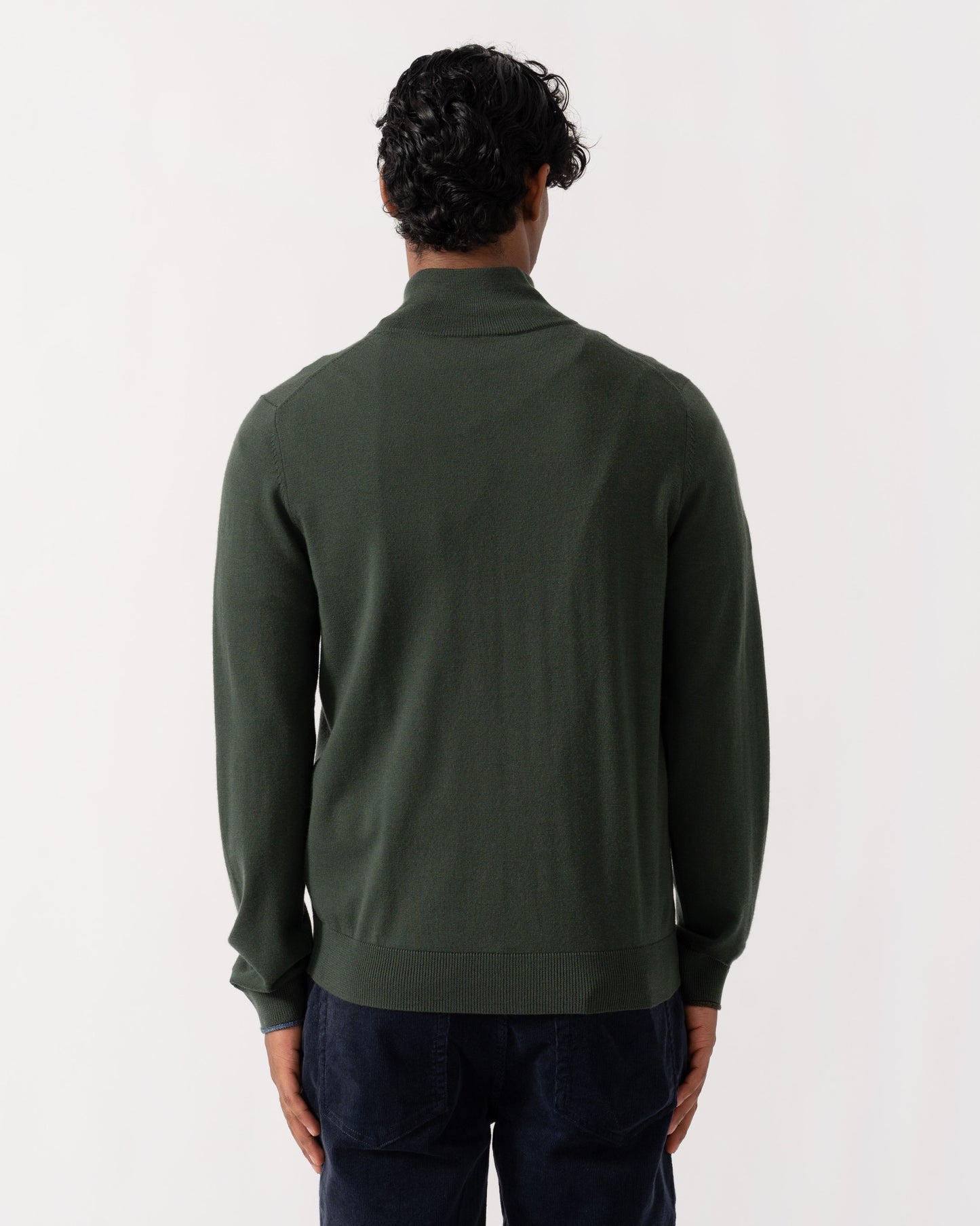 Back of PS Paul Smith Mens Full Zip Funnel Neck Sweater - 38 Bottle Green