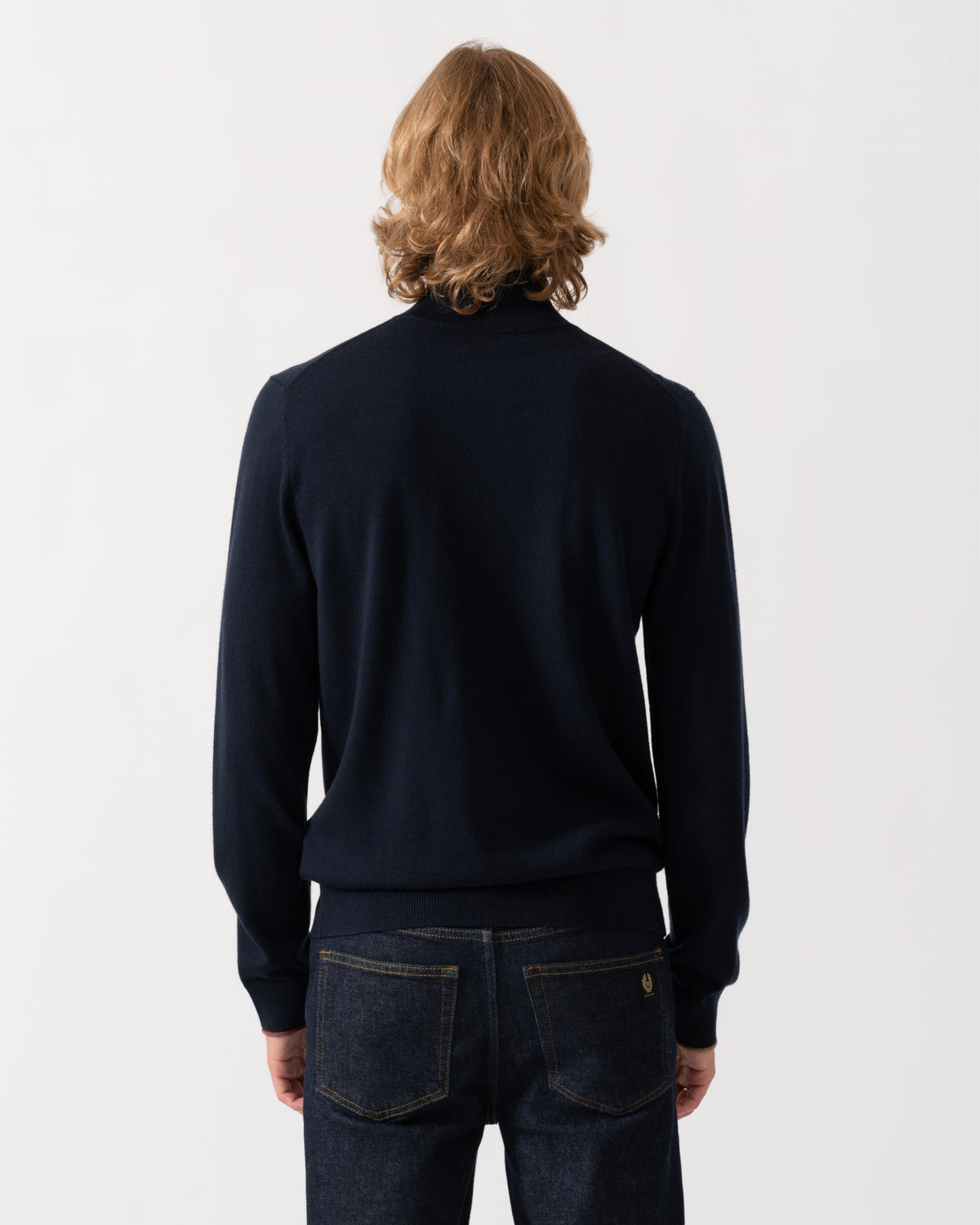 Back of the Paul Smith's Mens Full Zip Funnel Neck Sweater in 49 Very Dark Navy