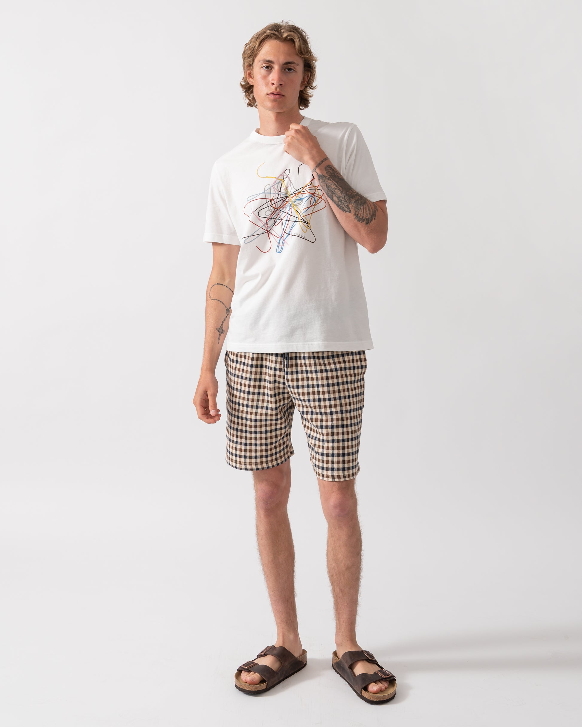 full length shot of a PS Paul Smith Mens Hangers Graphic T-Shirt in 02 White