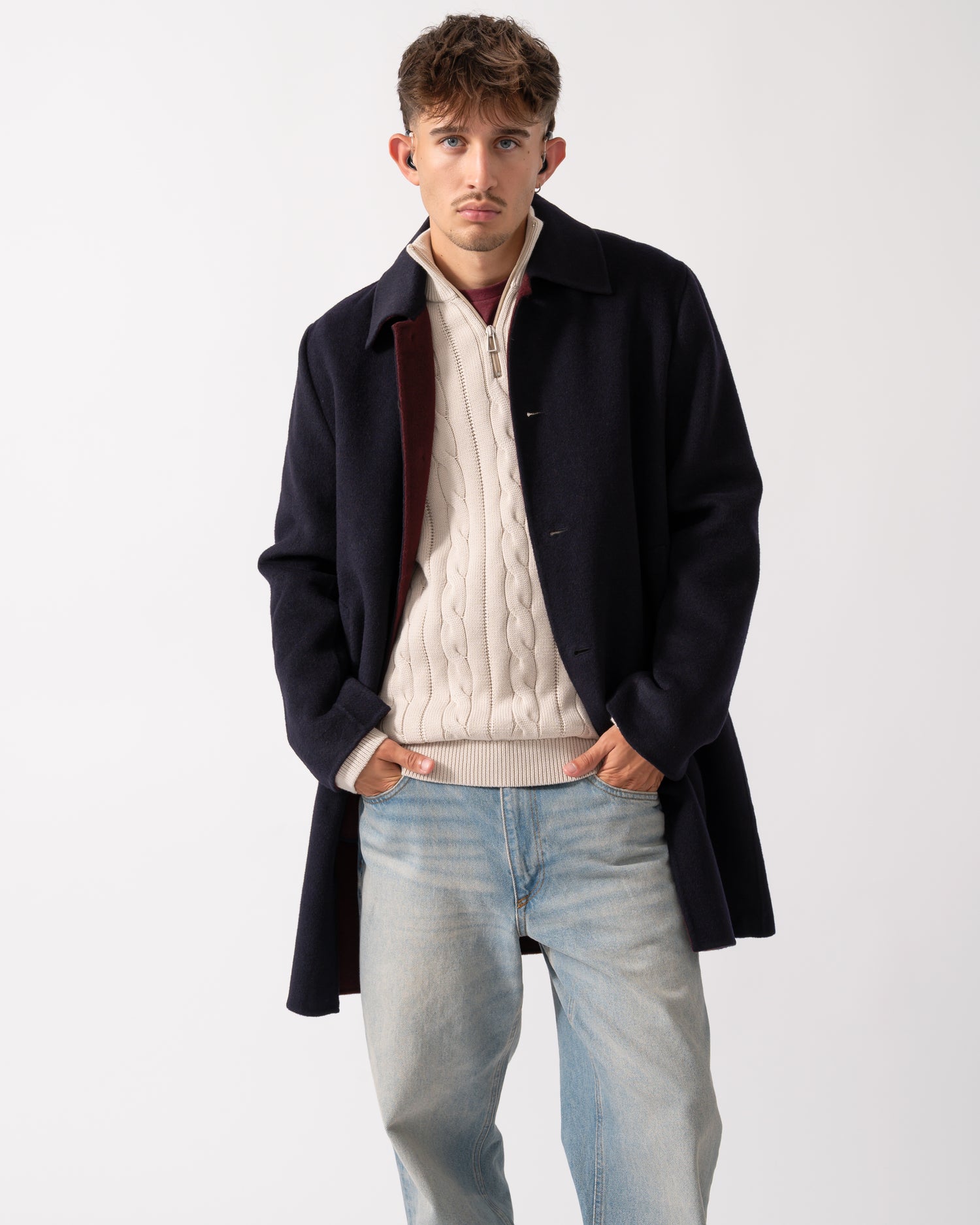 PS Paul Smith Mens Double-Face Wool-Blend Overcoat - 49 Very Dark Navy - CHO - Designer Mens Coats & Jackets