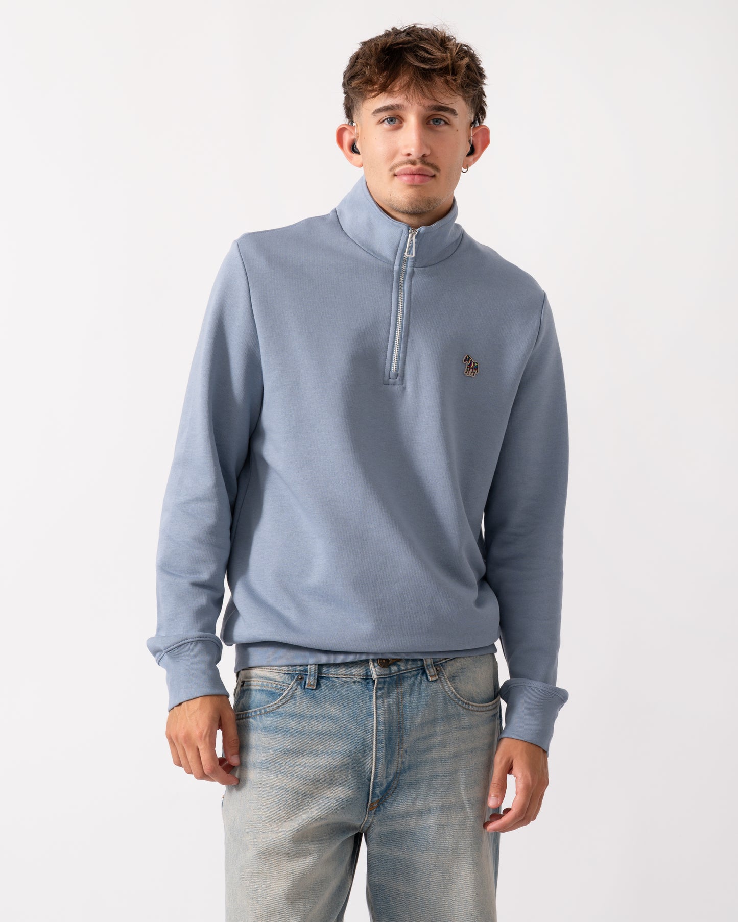 PS Paul Smith Mens Long Sleeve Half Zip Top with Zebra Logo - 43G Greyish Blue