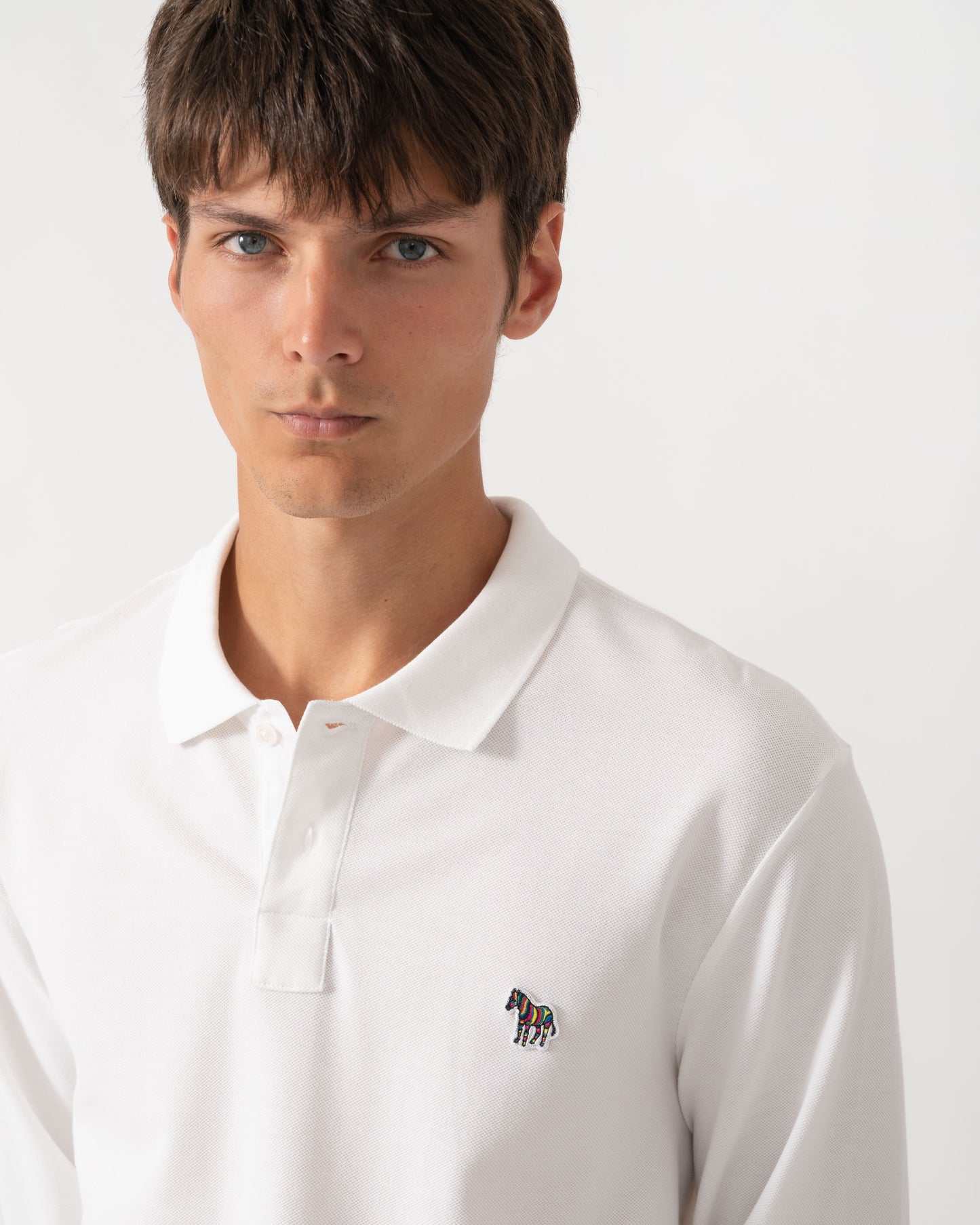 Detail of PS Paul Smith Mens Long Sleeve Plain Polo Shirt with Zebra Logo - 01 White