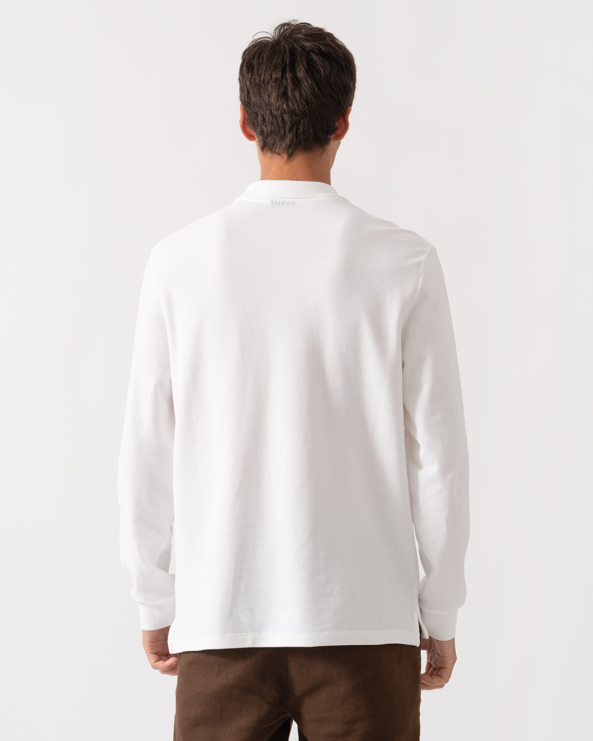Back of PS Paul Smith Mens Long Sleeve Plain Polo Shirt with Zebra Logo - 01 White