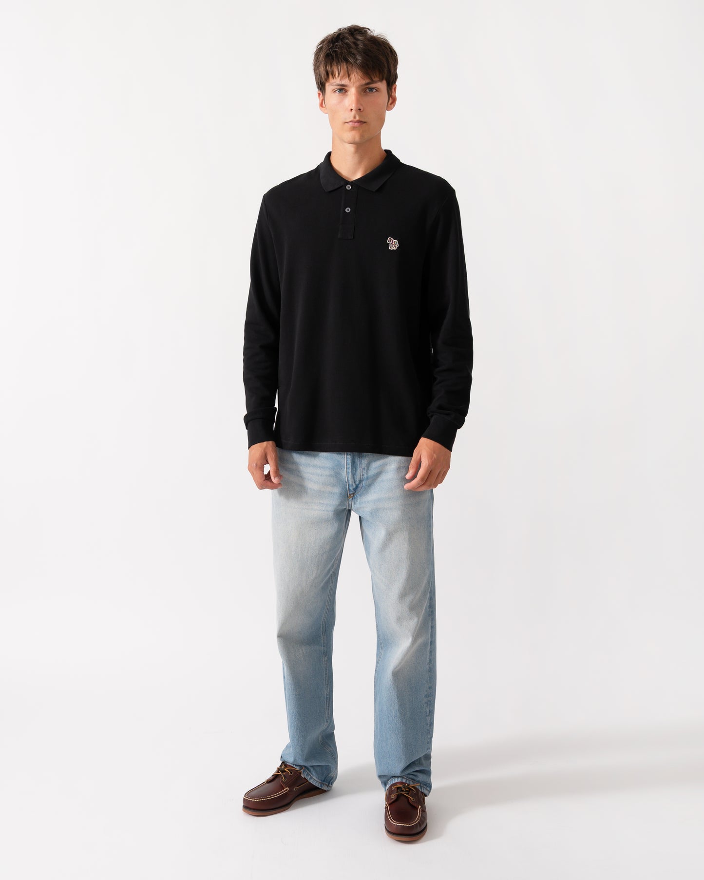 PS Paul Smith Mens Long Sleeve Plain Polo Shirt with Zebra Logo - 79 Black