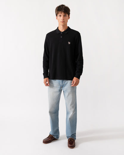 PS Paul Smith Mens Long Sleeve Plain Polo Shirt with Zebra Logo - 79 Black