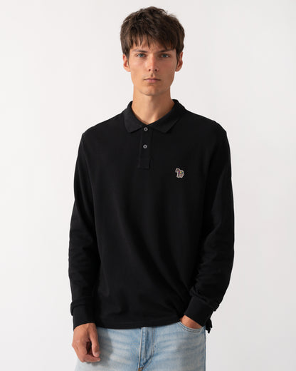 PS Paul Smith Mens Long Sleeve Plain Polo Shirt with Zebra Logo - 79 Black
