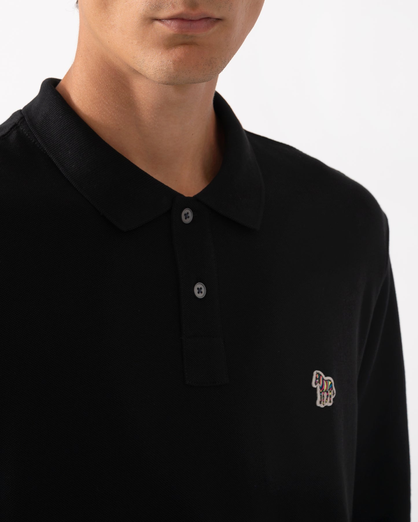 PS Paul Smith Mens Long Sleeve Plain Polo Shirt with Zebra Logo - 79 Black