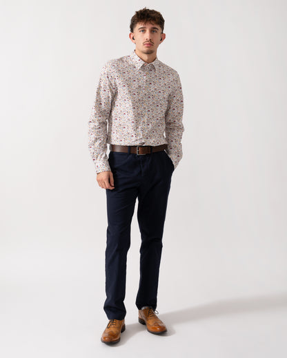 Full length shot of a Model wearing a PS Paul Smith Mens Long Sleeve Tailored Fit Shirt in Multicolour