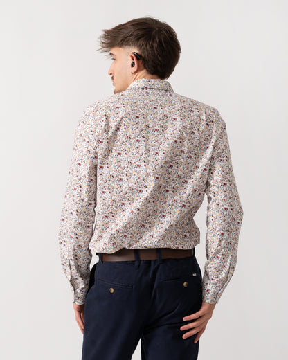 back shot of a Model wearing a PS Paul Smith Mens Long Sleeve Tailored Fit Shirt in Multicolour