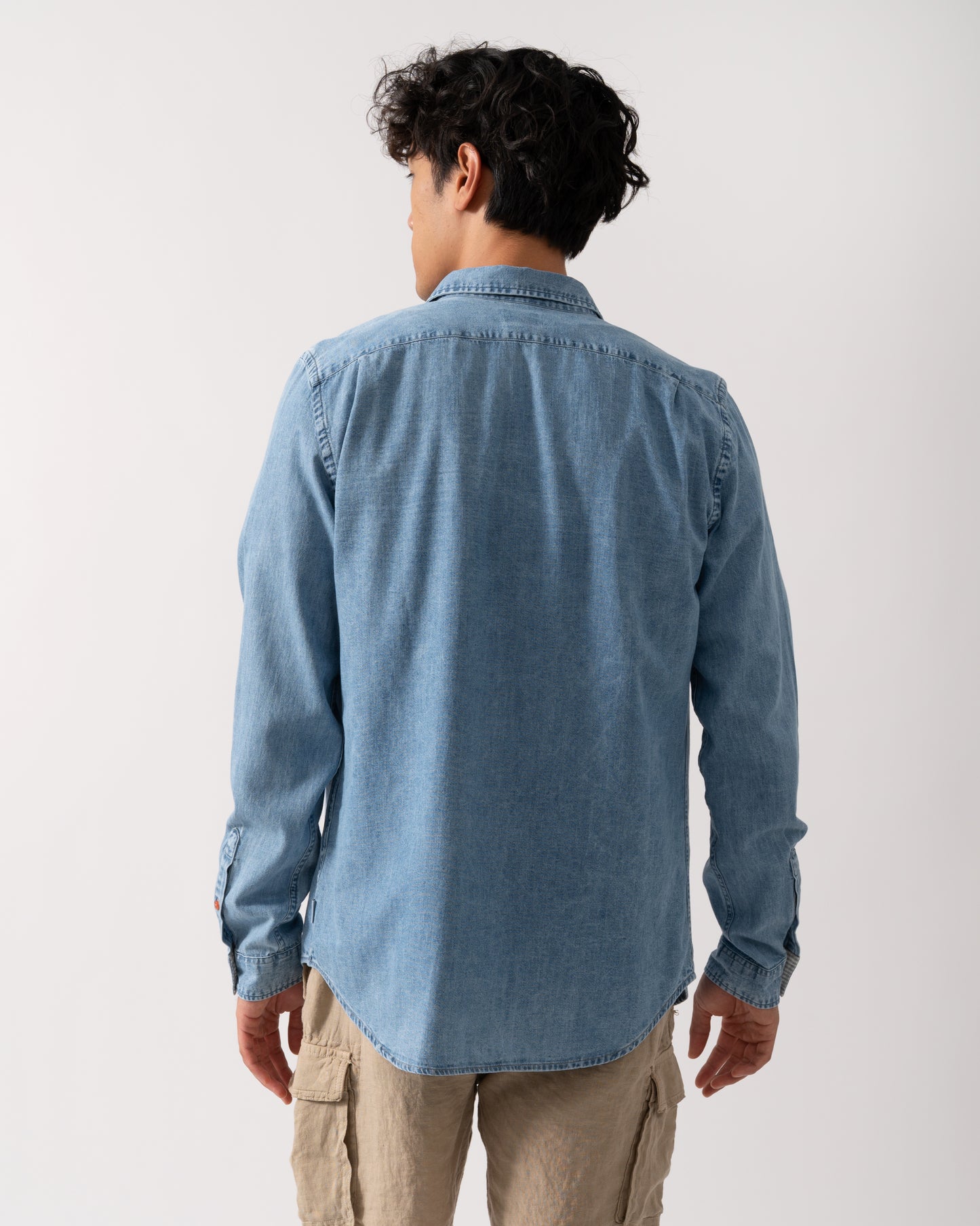 PS Paul Smith Mens Long Sleeve Tailored Fit Shirt with Signature Stripe Buttons - LT Blue